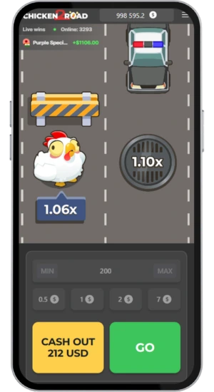 Poule traversant la route avec voitures